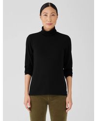 Eileen Fisher - Ribbed Pima Cotton Blend Turtleneck Top - Lyst