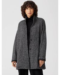M Eileen Fisher Charcoal Terrazzo Stretch Ripple Stand Collar Drape Front Jacket 