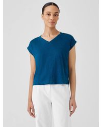Eileen Fisher - Organic Linen Jersey V-neck Tee - Lyst