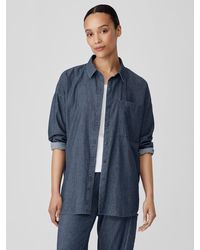 Eileen Fisher - Airy Organic Cotton Twill Classic Collar Long Shirt - Lyst