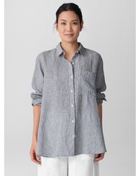 Eileen Fisher - Puckered Organic Linen Stripe Classic Collar Long Shirt - Lyst
