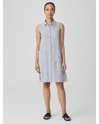 Eileen Fisher - Striped Organic Linen Crinkle Sleeveless Shirtdress - Lyst