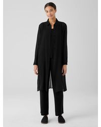 Eileen Fisher - Sheer Silk Georgette Classic Collar Long Shirt - Lyst
