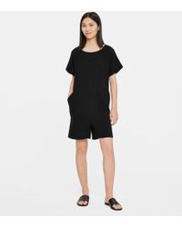 Eileen Fisher Plissé Organic Cotton Romper - Black