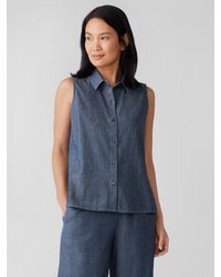 Eileen Fisher - Airy Organic Cotton Twill Sleeveless Shirt - Lyst