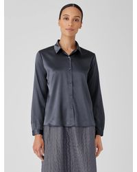 Eileen Fisher - Stretch Silk Charmeuse Classic Collar Shirt - Lyst