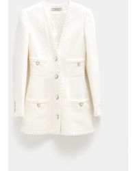 Alessandra Rich Tweed Boucle Jacket With Trim Details - White