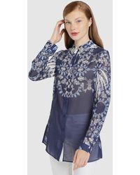 Guess Camisa De Mujer En Crepe - Azul