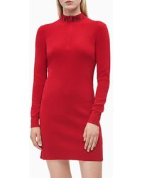 Calvin Klein Vestido Rojo De Manga Larga