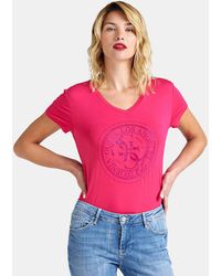 Guess Camiseta De Mujer Fucsia Con Logo 4G En Lurex - Rosa