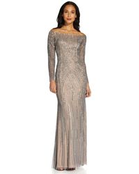 Adrianna Papell Vestido De Fiesta De Hombro Con Cuentas - Gris