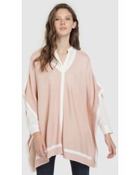 Calvin Klein Poncho De Punto De Mujer Con Vivos En Blanco - Rosa