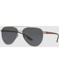 Prada Linea Rossa Gafas De Sol De Hombre Estilo Aviador De Metal En Gris Con Lentes Polarizadas