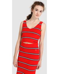 Tommy Hilfiger Top Crop De Punto De Mujer - Rojo