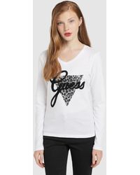 Guess Camiseta De Mujer Logo En Relieve De Terciopelo - Blanco