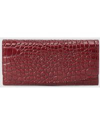 El Corte Inglés Cartera Grande De Mujer De Piel Grabada En Burdeos Con Broche - Rojo