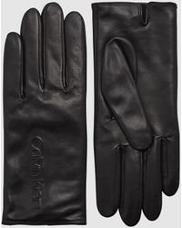 Calvin Klein Guantes De Piel En Negro Con Grabado De La Marca