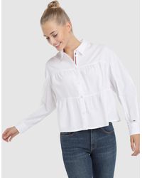Tommy Hilfiger Camisa Crop En Oxford Ligero De Mujer - Blanco