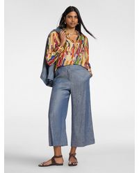 Elena Miro - Pantaloni cropped in lino effetto denim - Lyst