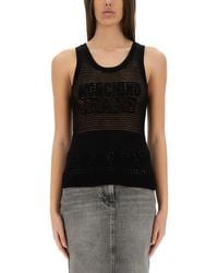 Moschino - Textured Mesh Top With Bold Logo Design - Lyst