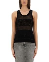 Moschino - Textured Mesh Top With Bold Logo Design - Lyst