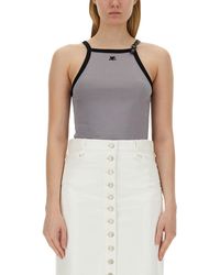 Courreges - Fitted Top With Central Logo And Contrasting Trim - Lyst
