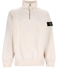 Stone Island - Felpa Con Zip Corta E Patch Logo - Lyst