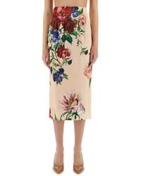 Dolce & Gabbana - Flower Print Midi Skirt - Lyst