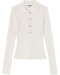 Ganni - Button Ribbed Polo Shirts - Lyst