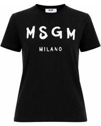 MSGM - T-Shirt Con Logo Pennellato - Lyst