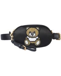 Moschino Beaded Teddy Bear Mixed Silk Pouch - Black
