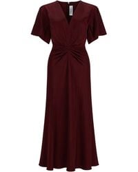 Victoria Beckham - Abito Midi Con Drappeggio E Scollo A V - Lyst