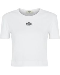 Fendi - Logo Embroidered Crewneck Cropped T-Shirt - Lyst