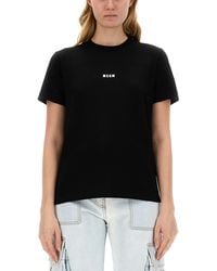 MSGM - T-SHIRT IN JERSEY DI COTONE CON MICRO LOGO - Lyst