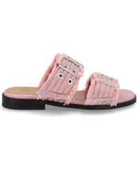 Ganni - 'Feminine Buckle Fringed Denim' Sandals - Lyst