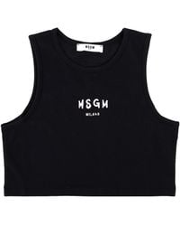 MSGM - Top Cropped Con Logo Stampato - Lyst