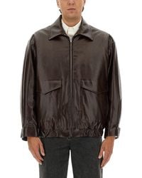 MM6 by Maison Margiela - Relaxed Fit Leather Jacket With Classic Collar - Lyst