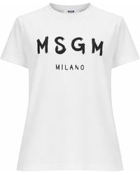 MSGM - T-Shirt Con Logo Pennellato - Lyst