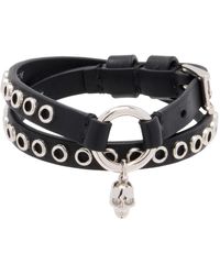 McQueen - Studded Leather Wrap Bracelet With Skull Charm - Lyst