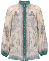 Zimmermann - Sheer Printed Button-Front Blouse - Lyst