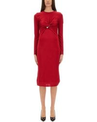 Versace - Abito Midi Con Arricciatura E Spilla Da Balia - Lyst
