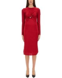 Versace - Abito Midi Con Arricciatura E Spilla Da Balia - Lyst