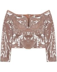 Self-Portrait - Sequined Sleeveless Top Polyester Tops - Lyst