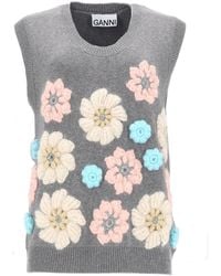 Ganni - Gilet Con Applicazioni Floreali - Lyst