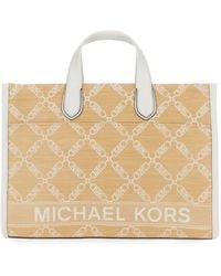 MICHAEL Michael Kors - Gigi Large Empire Logo Jacquard Straw Tote Bag - Lyst