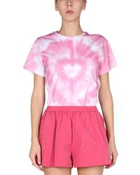 RED Valentino Cotton Jersey T-shirt With "heart" Tie Dye Print - Pink