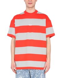 MSGM - Crew Neck T-Shirt With Bicolor Stripes - Lyst