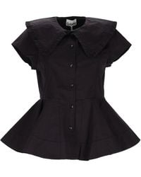 Ganni - Solid Shirt Collar Top - Lyst