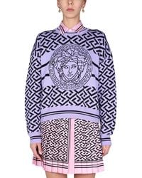 Versace Sweater With Greek And Medusa Inlay - Blue
