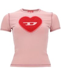 DIESEL - T-Shirt Con Stampa A Cuore E Borchie - Lyst